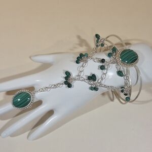 Genuine Artisan "KSG" Handcrafted Sterling & Malachite Slave Bracelet & Ring